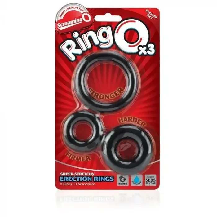 Screaming o Silicone Black Set of 3 Classic Cock Ring