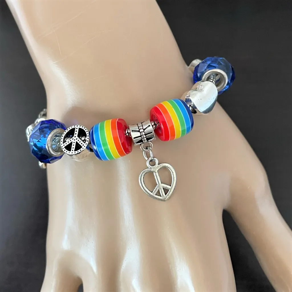 Silver Chain Peace Sign Bracelet