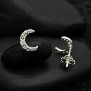 Silver Clear Nanogem Crescent Moon Post Earrings