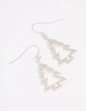 Silver Crystal Christmas Tree Outline Drop Earrings