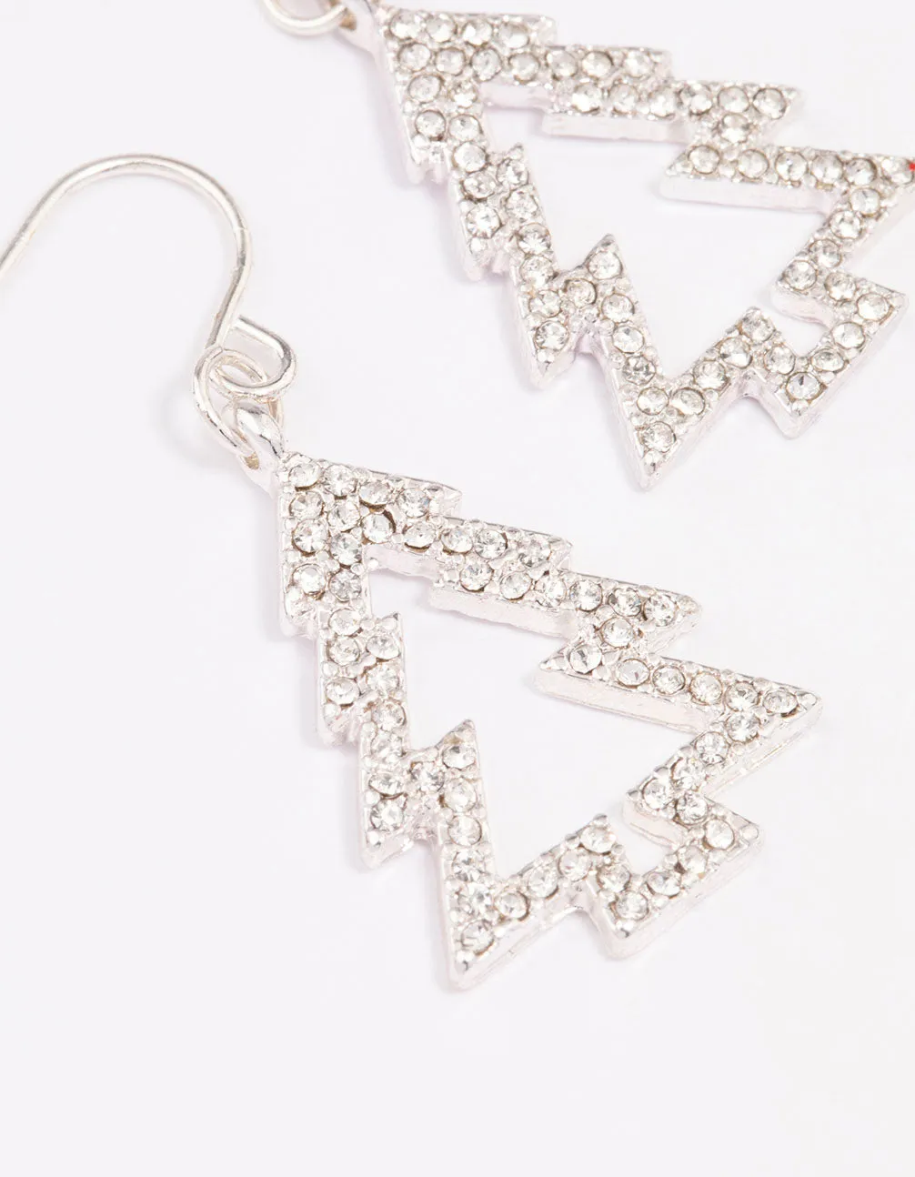 Silver Crystal Christmas Tree Outline Drop Earrings