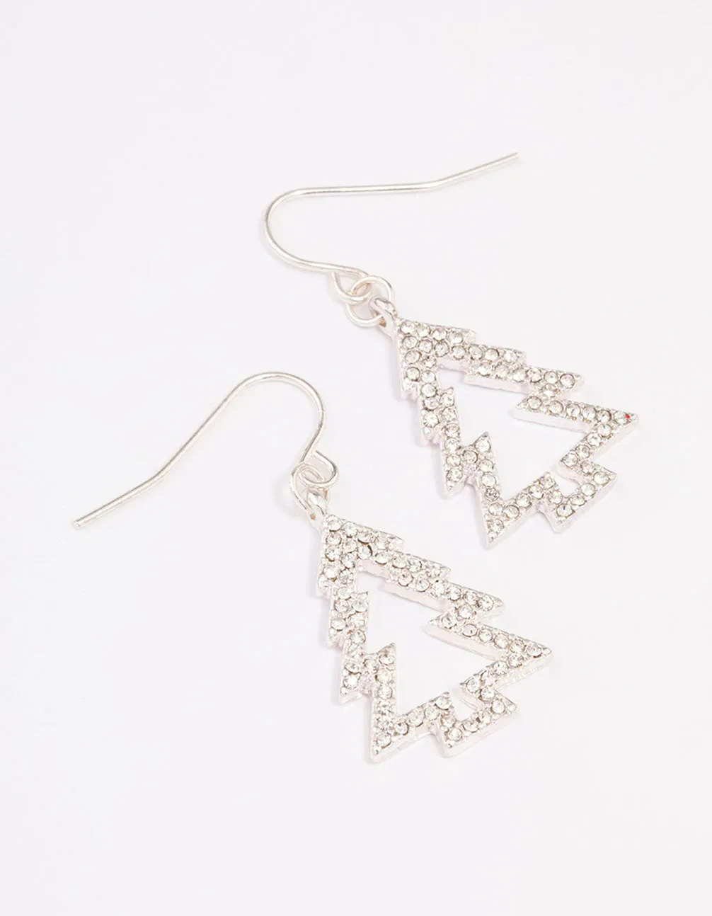 Silver Crystal Christmas Tree Outline Drop Earrings