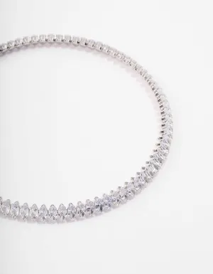 Silver Cubic Zirconia Navette Stone Choker