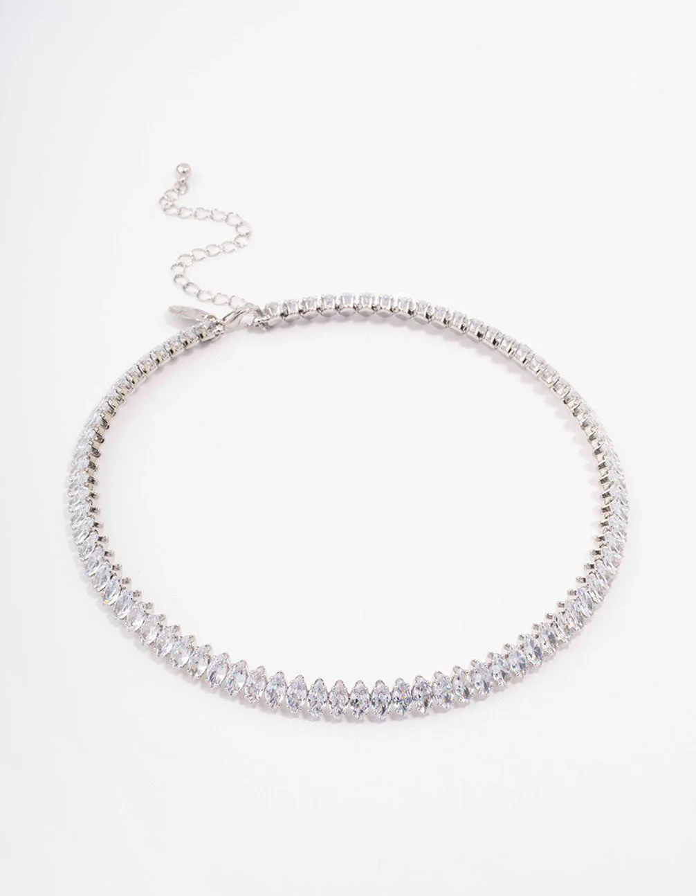 Silver Cubic Zirconia Navette Stone Choker