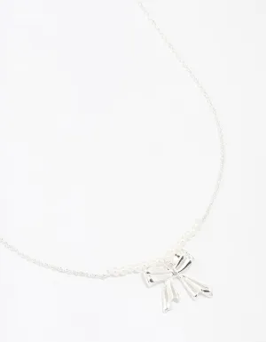 Silver Pearl Bow Necklace