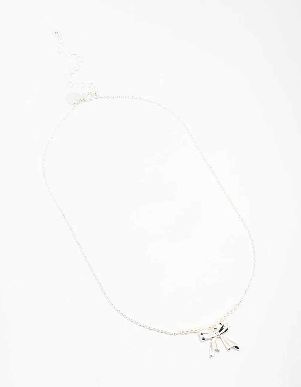 Silver Pearl Bow Necklace