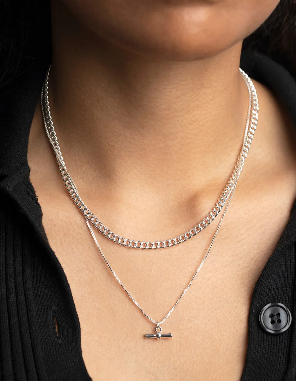 Silver Toggle Layered Necklace