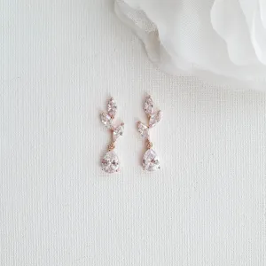 Small Leaf Rose Gold Drop Earrings-Taylor