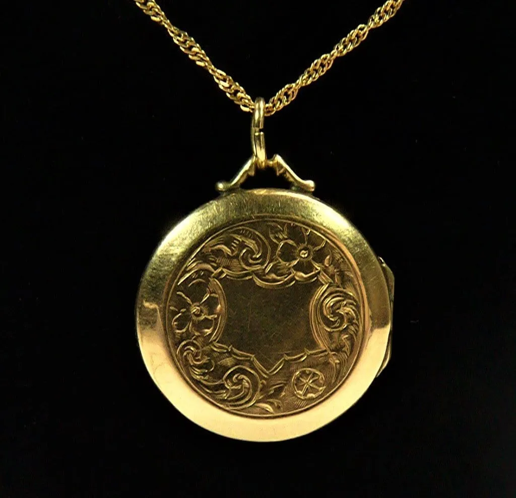 Solid Gold Antique Photograph Locket 1907 Edwardian Hallmarked Gold Pendant With Chain