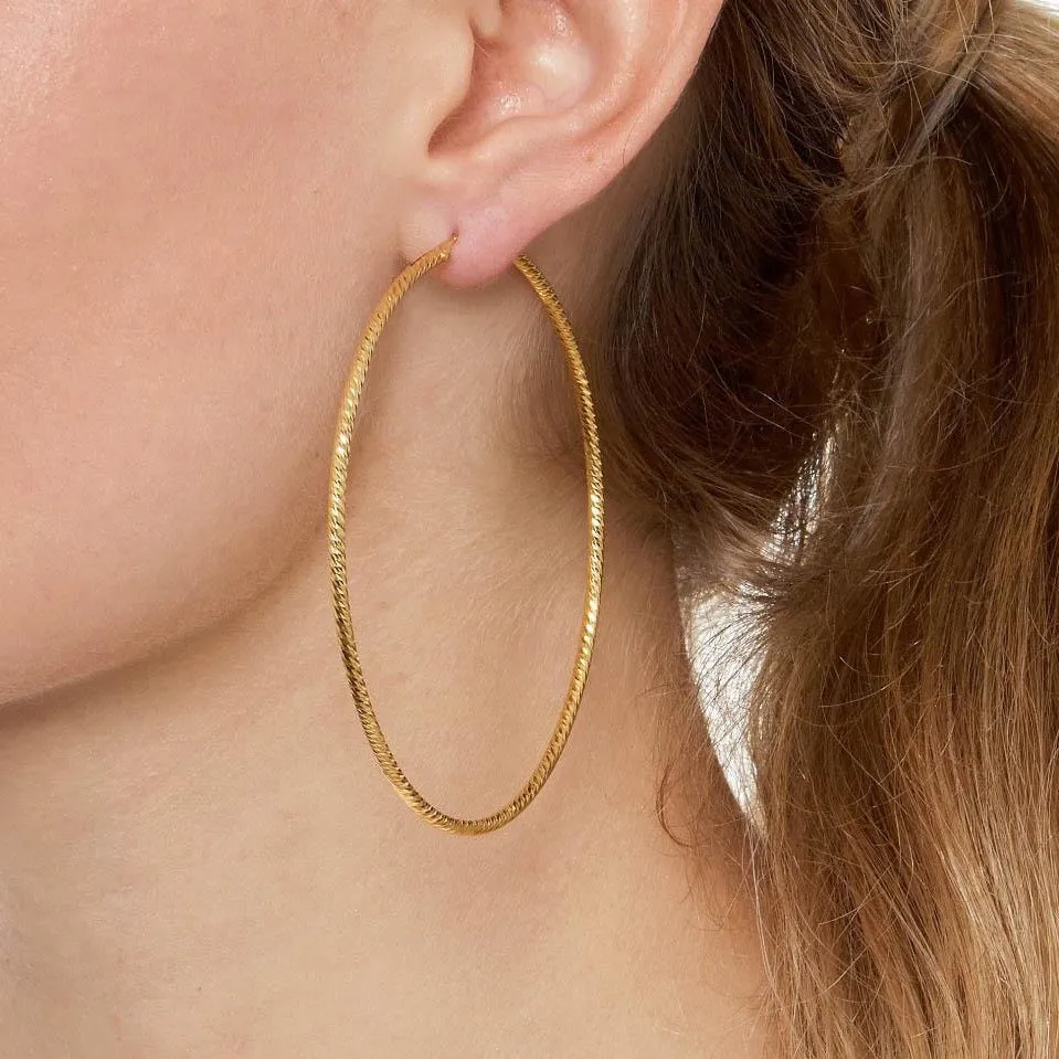 Sparkly, Diamond-cut, Roma Hoop Earrings - Large Sizes - Gold