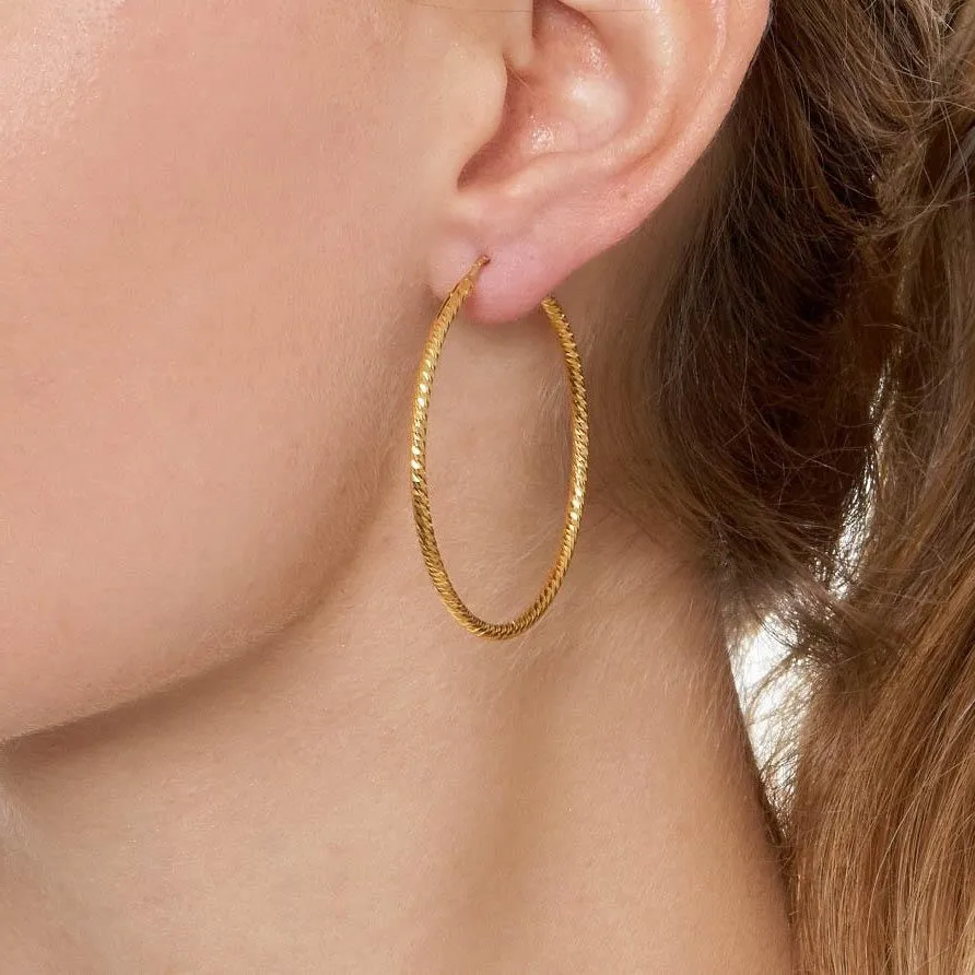 Sparkly Diamond-Cut Roma Hoop Earrings - Medium - Gold