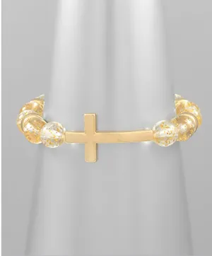 Speckled Gold Cross Stretch Bracelet