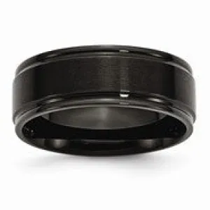 Stainless Steel Black IP-plated Brushed Center & Polished Edges 8mm Wedding Band Ring