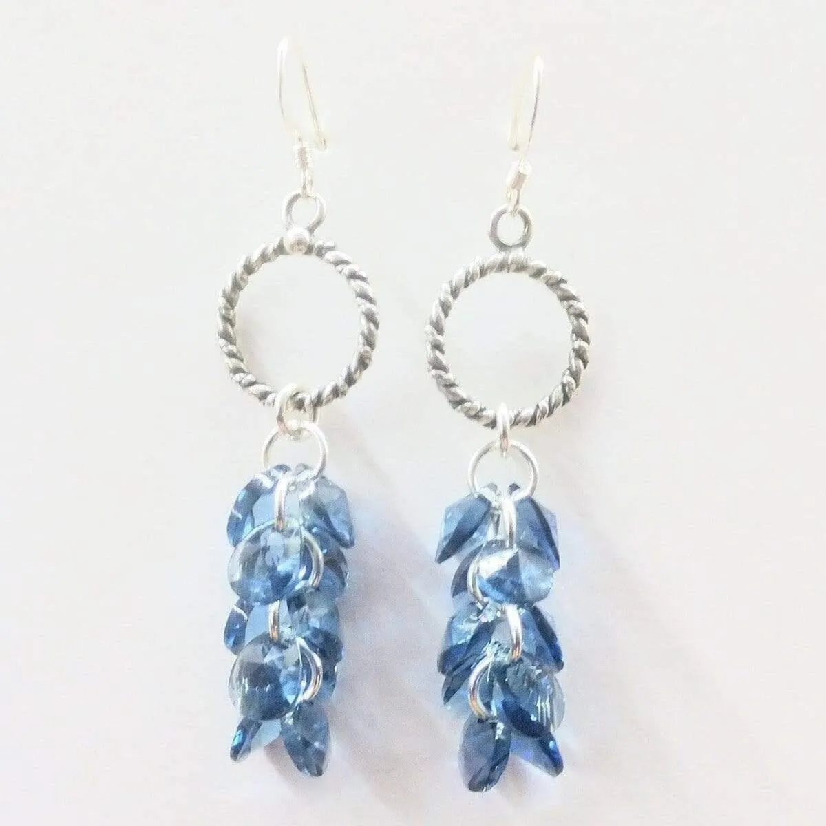 Sterling Silver Denim Blue Crystal Cluster Earrings