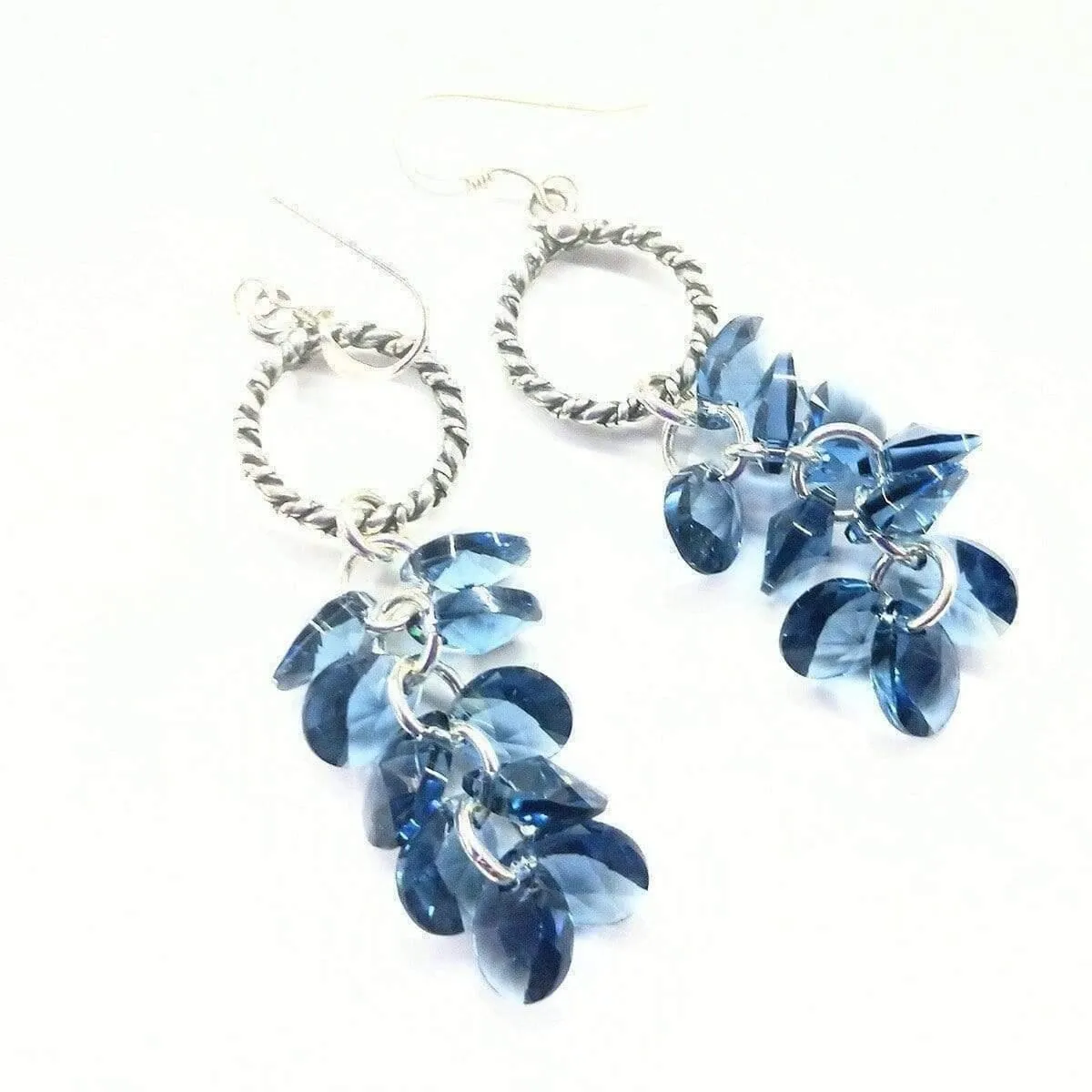 Sterling Silver Denim Blue Crystal Cluster Earrings