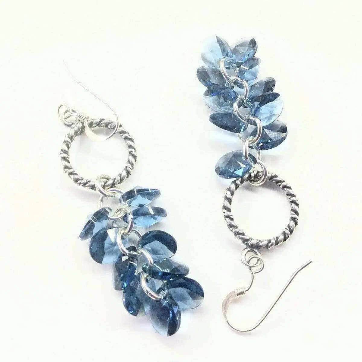 Sterling Silver Denim Blue Crystal Cluster Earrings