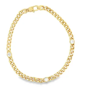 Thin Triple CZ Gemstone Cuban Link Bracelet (H282/I428A)