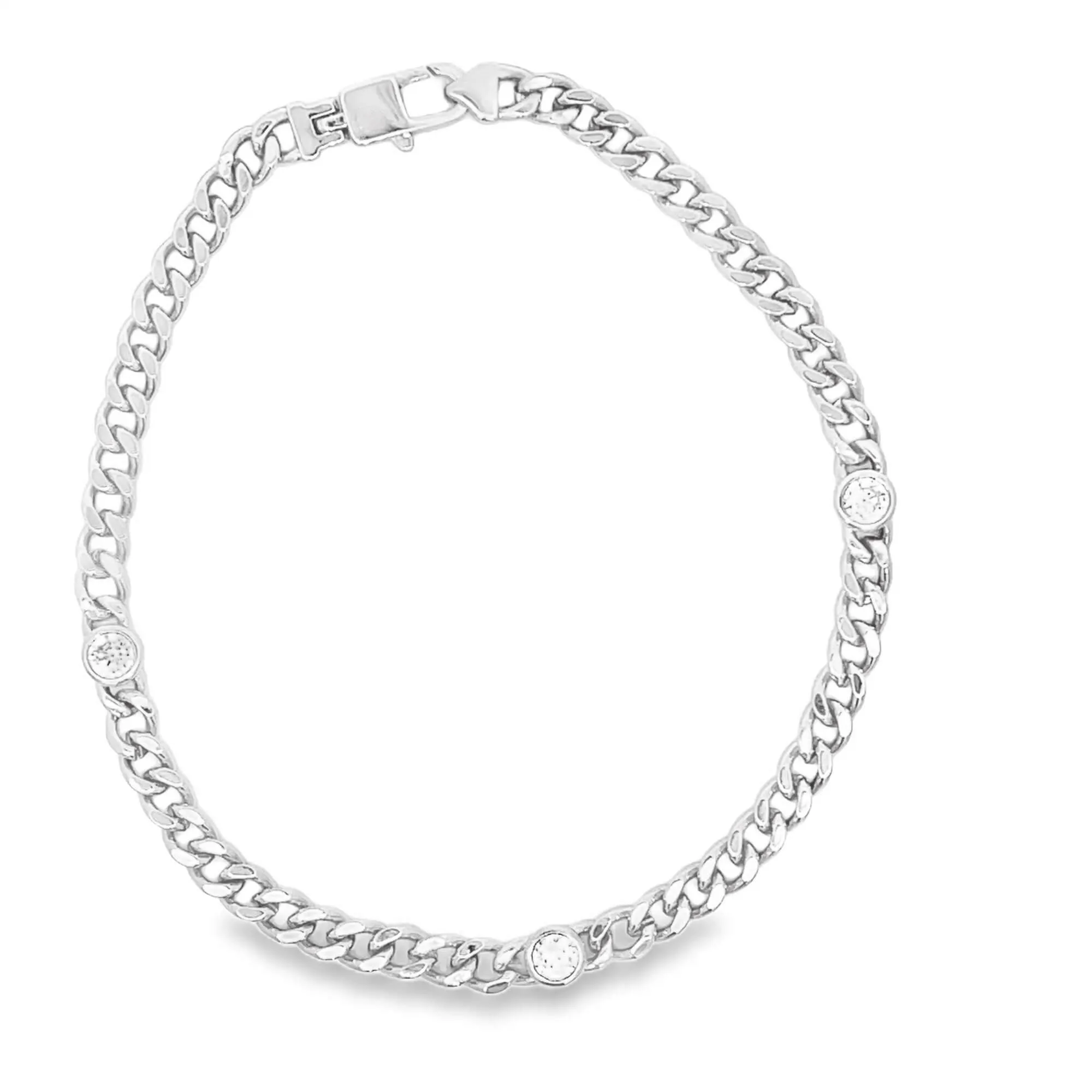 Thin Triple CZ Gemstone Cuban Link Bracelet (H282/I428A)