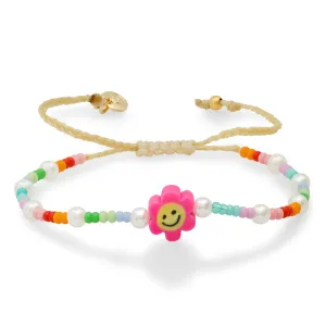 Throwback Multi Color Smiley Face Adjustable Beaded Bracelet