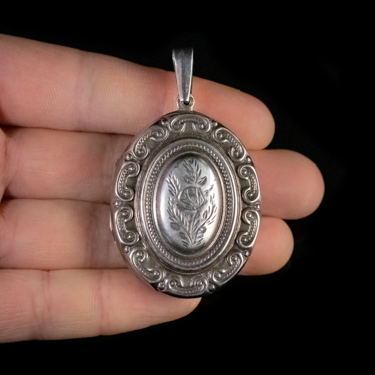 Victorian Style Floral Locket Sterling Silver