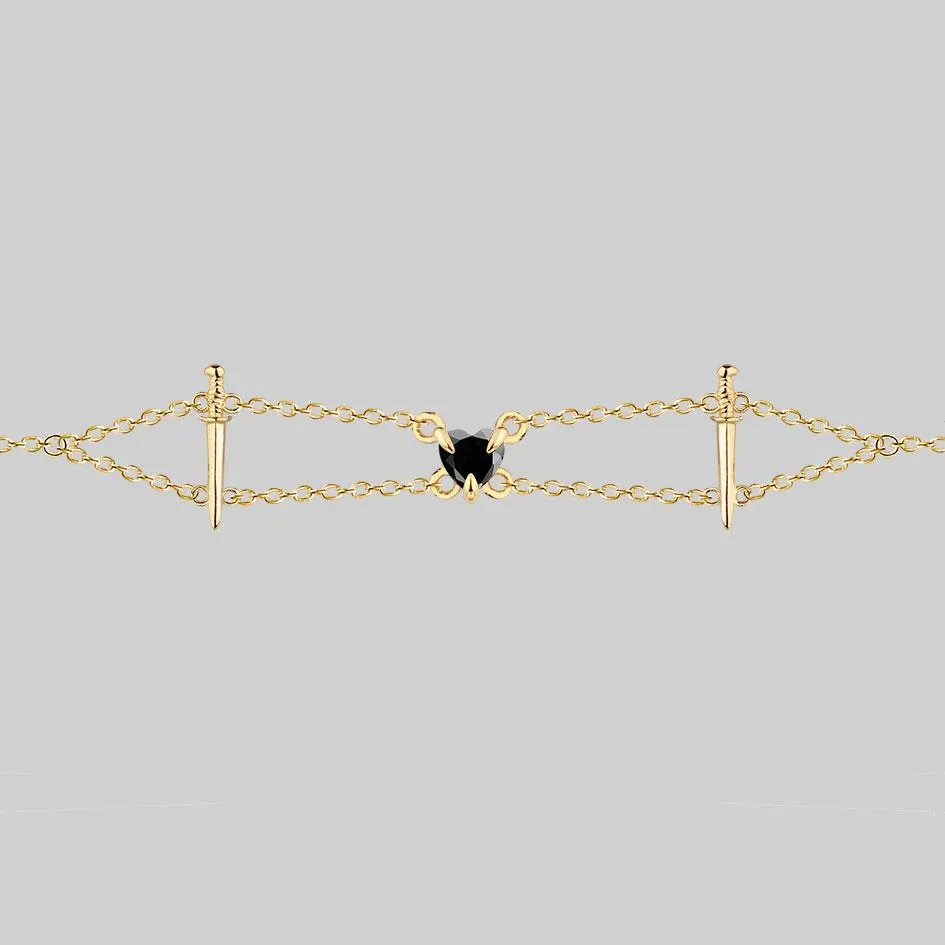 VINDICATE. Swords & Onyx Heart Choker - Gold