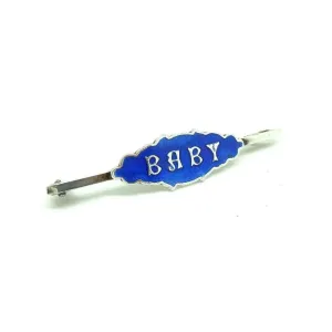 Vintage Art Deco 1920s Enamel 'Baby' Silver Nappy Pin Brooch