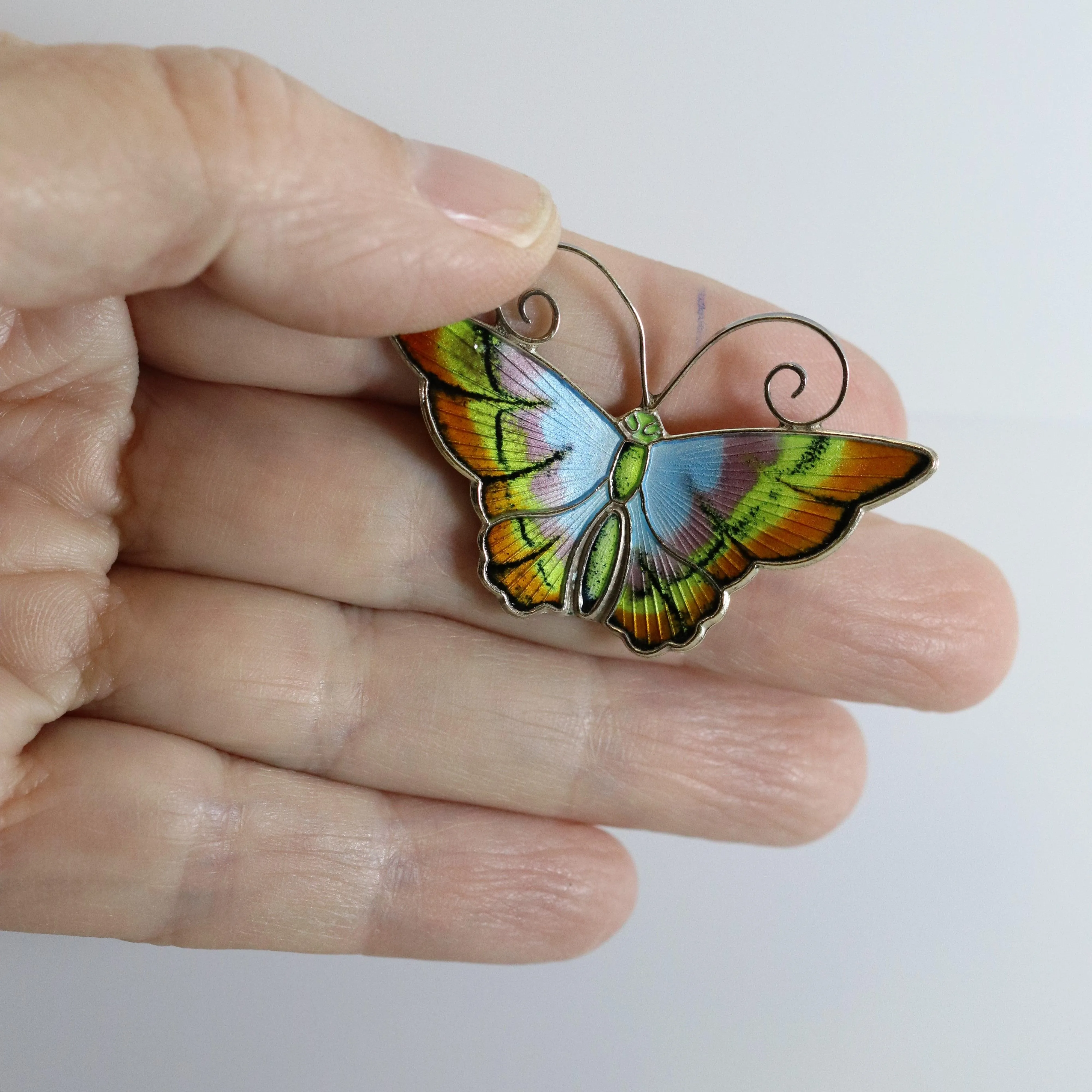 Vintage David Andersen Enamel Jewelry | Pastel Enamel Butterfly Brooch