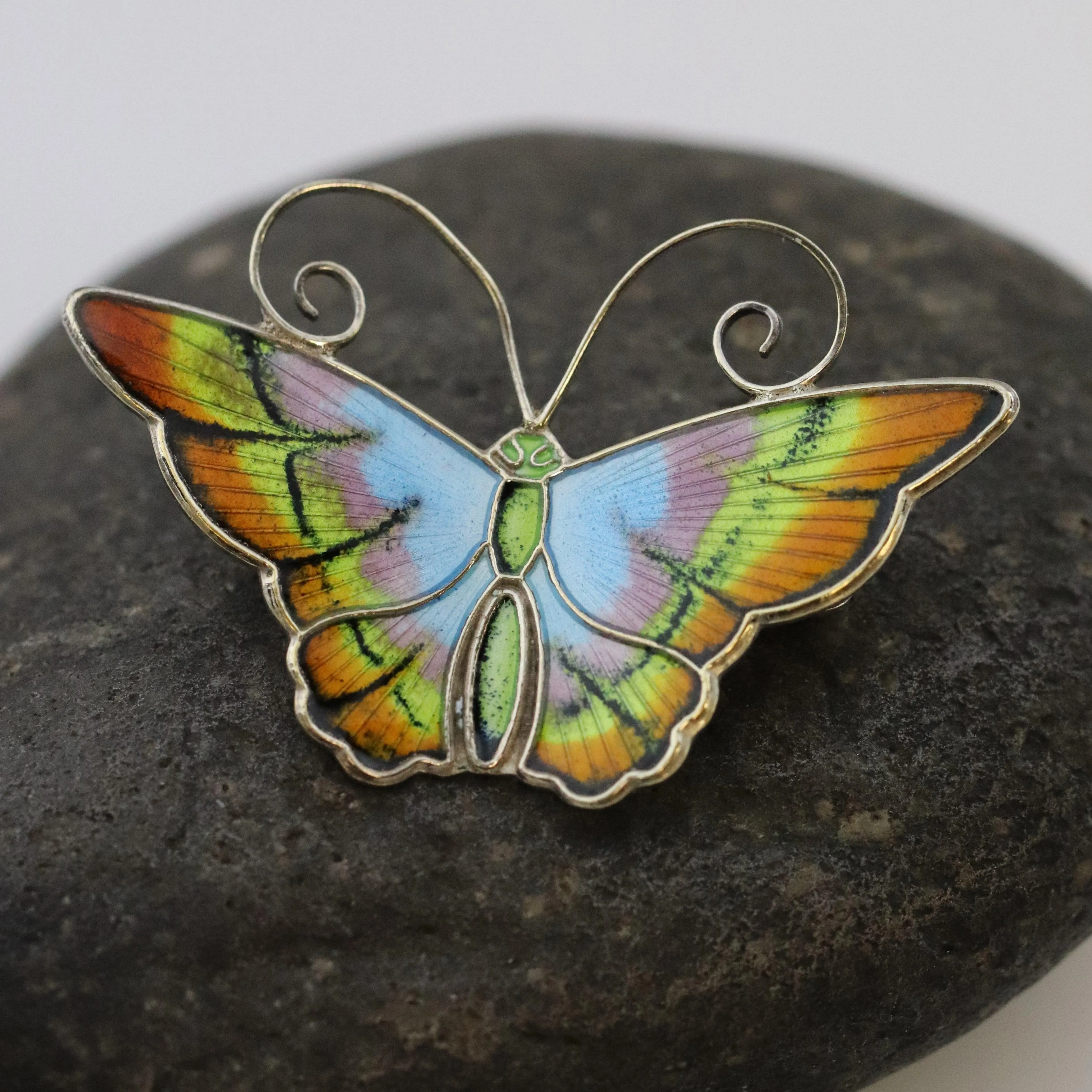 Vintage David Andersen Enamel Jewelry | Pastel Enamel Butterfly Brooch