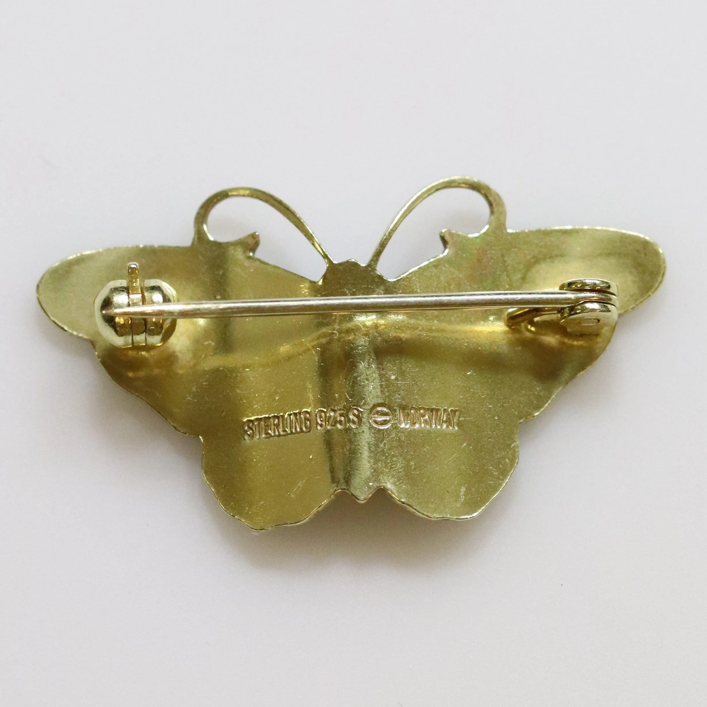 Vintage Hroar Prydz Enamel Jewelry | Petite Green Enamel Butterfly Brooch