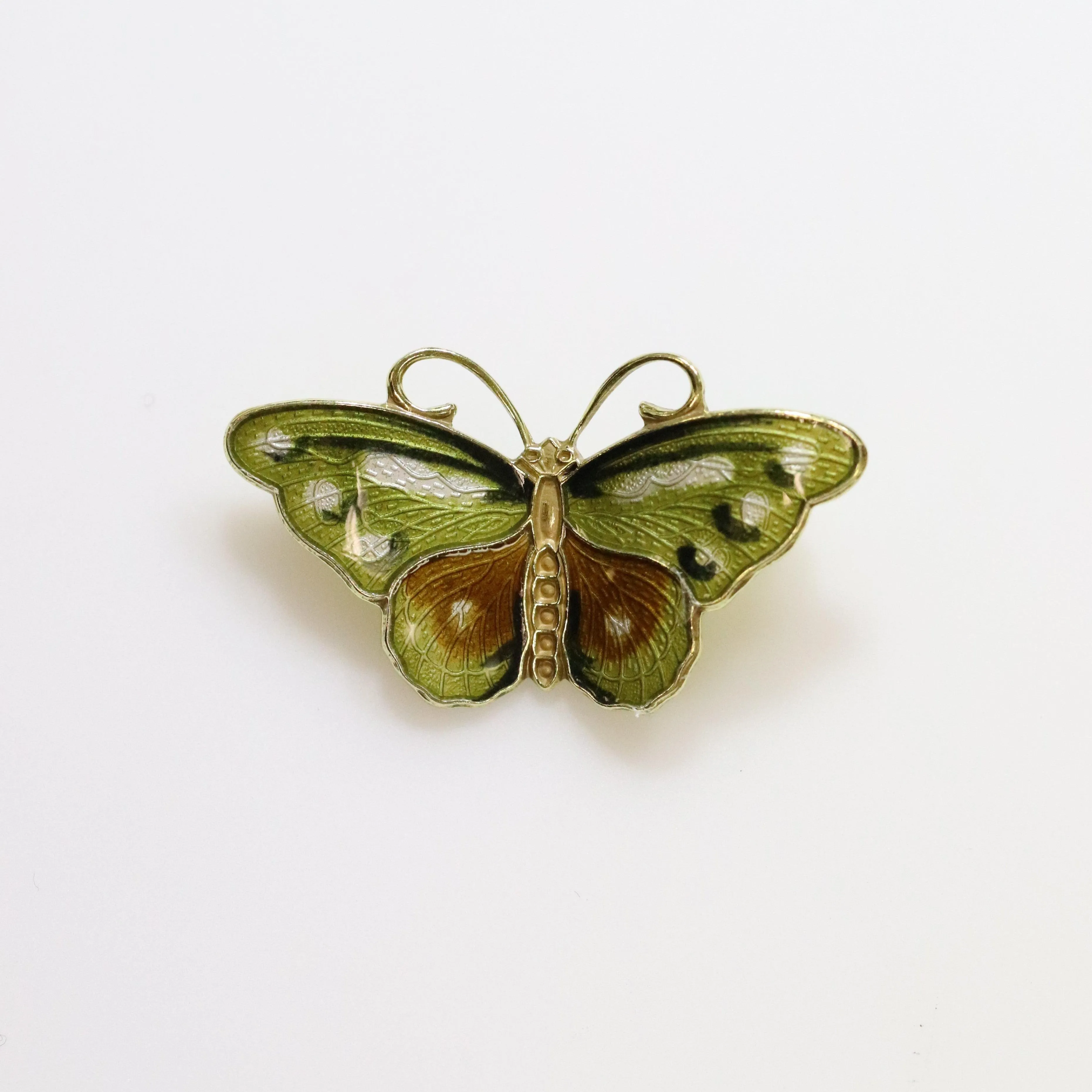 Vintage Hroar Prydz Enamel Jewelry | Petite Green Enamel Butterfly Brooch