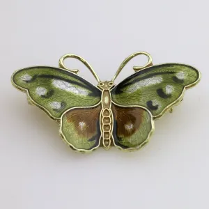 Vintage Hroar Prydz Enamel Jewelry | Petite Green Enamel Butterfly Brooch