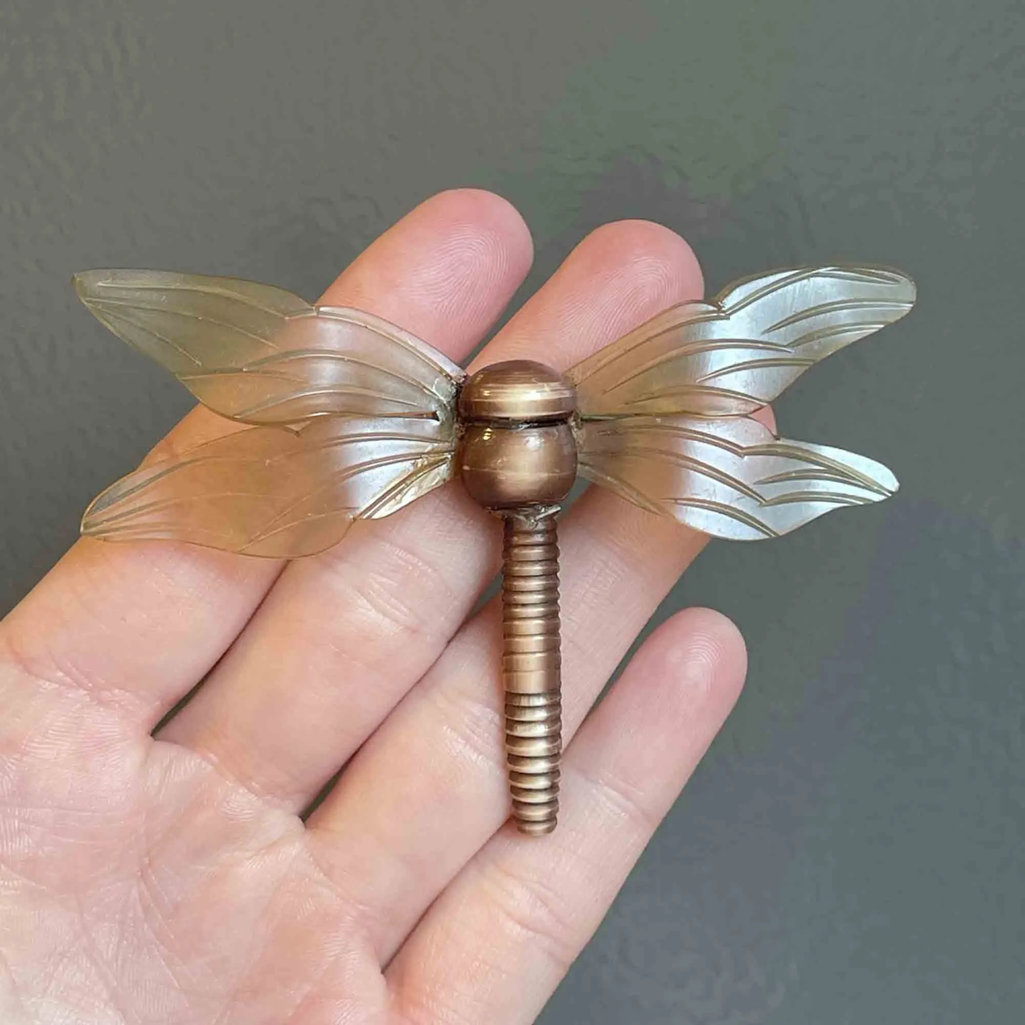 Vintage Large Carved Dragonfly Brooch