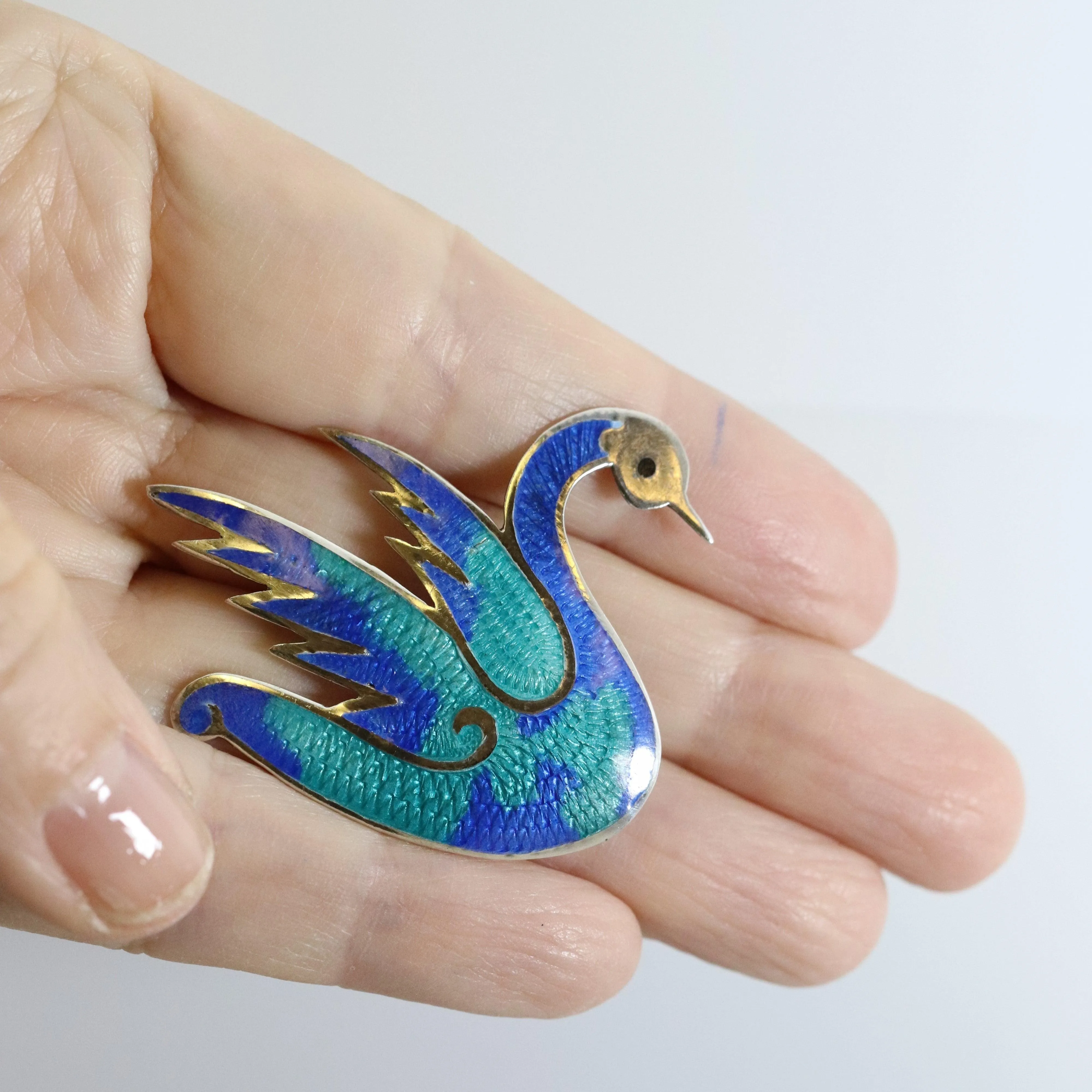 Vintage Taxco Silver Mexican Jewelry | Jeronimo Fuentes Enamel Swan Brooch