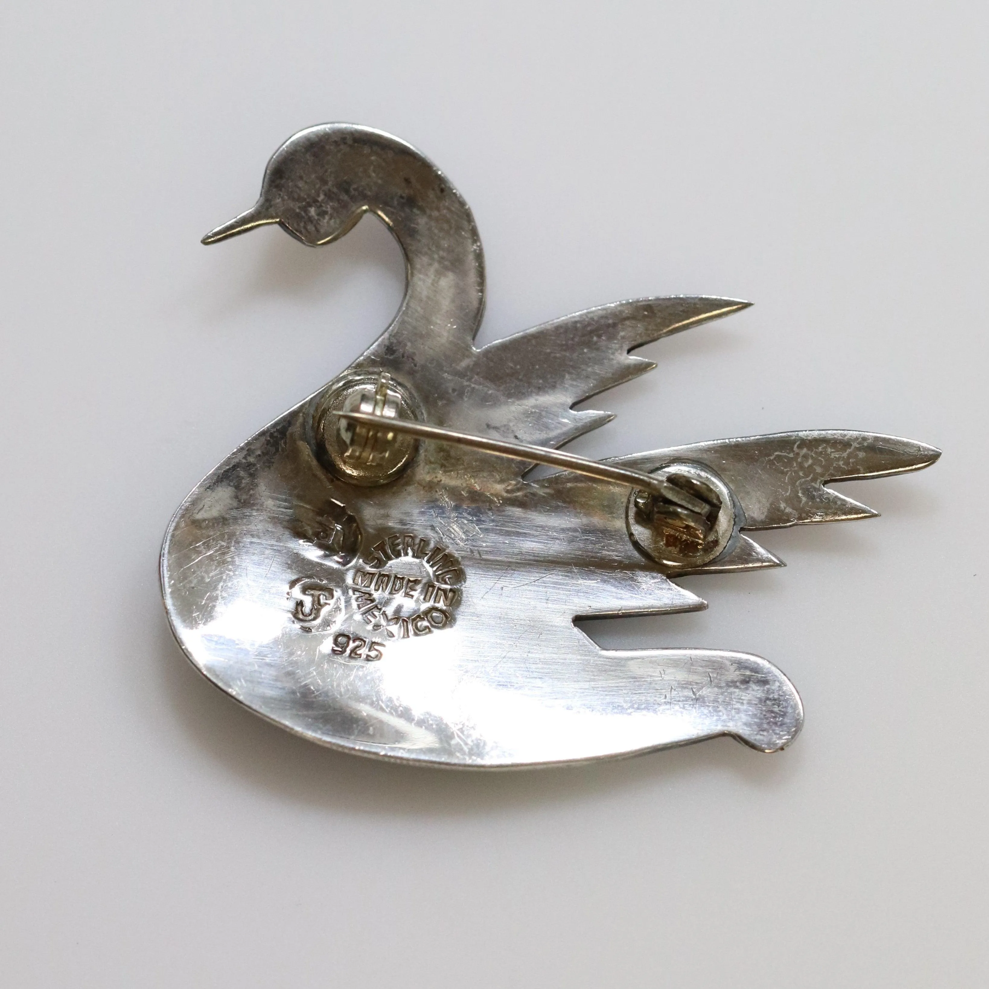 Vintage Taxco Silver Mexican Jewelry | Jeronimo Fuentes Enamel Swan Brooch