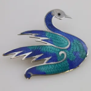 Vintage Taxco Silver Mexican Jewelry | Jeronimo Fuentes Enamel Swan Brooch