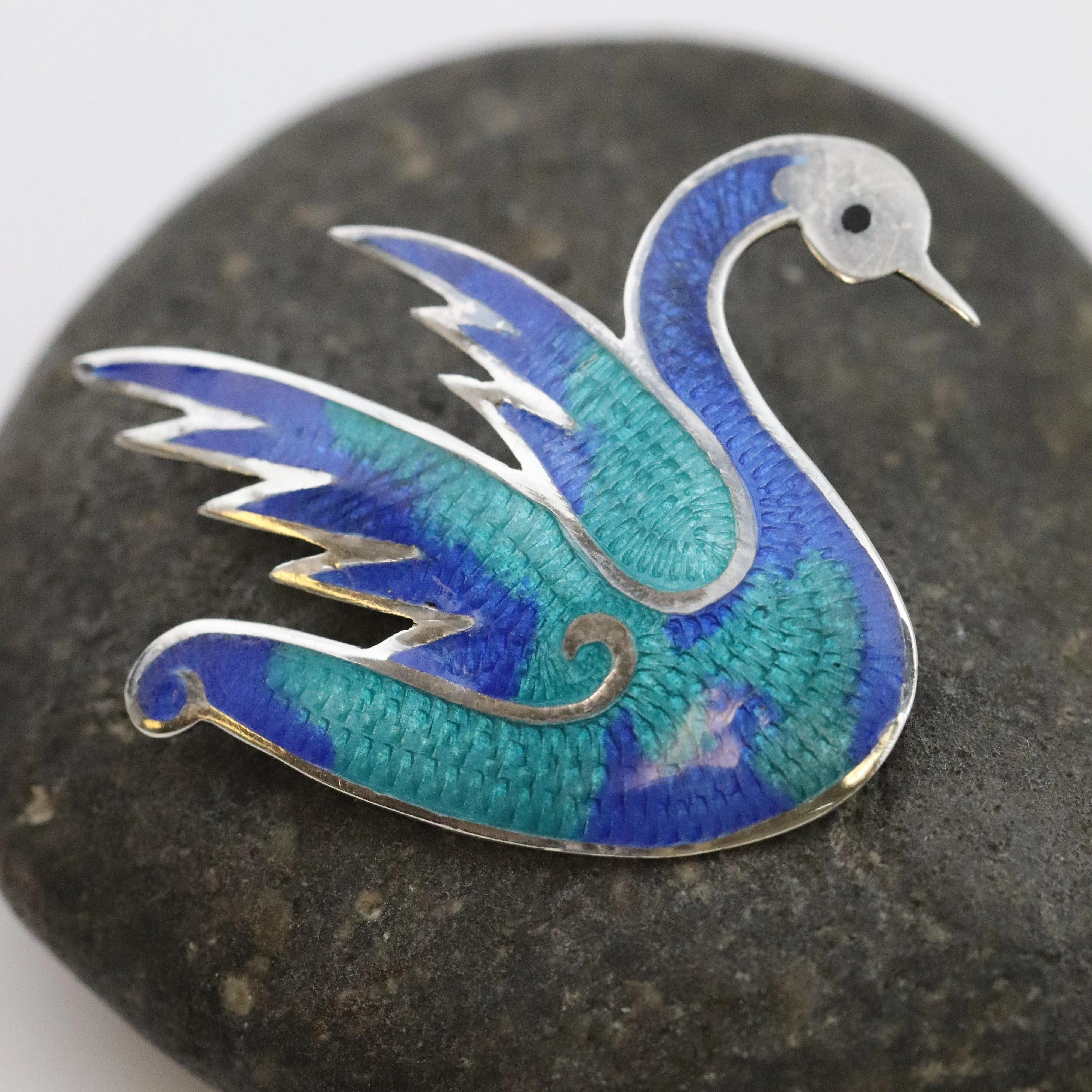 Vintage Taxco Silver Mexican Jewelry | Jeronimo Fuentes Enamel Swan Brooch