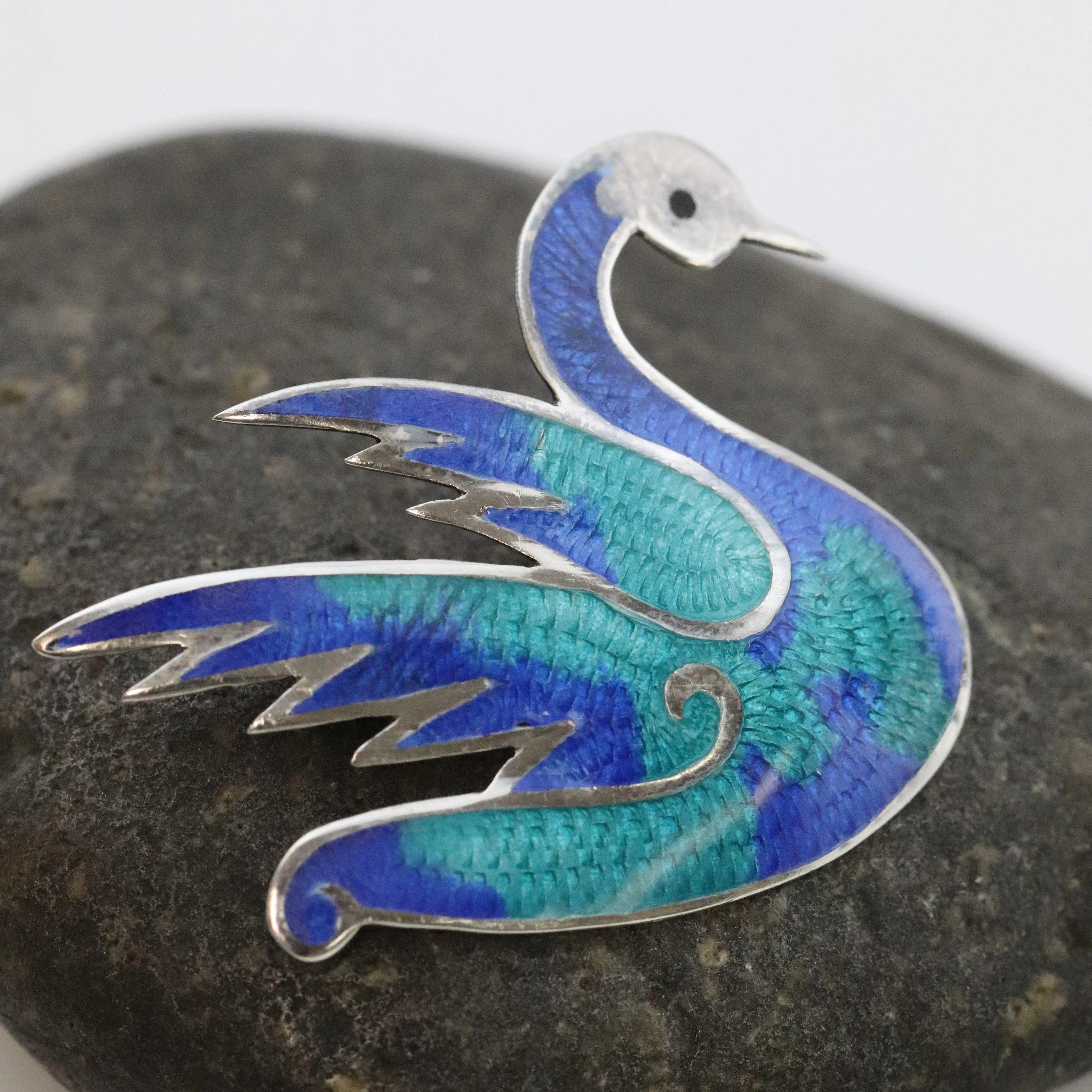 Vintage Taxco Silver Mexican Jewelry | Jeronimo Fuentes Enamel Swan Brooch