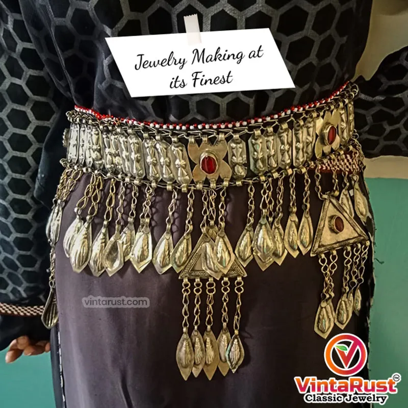 Vintage Turkman Belt With Dangling Glass Stones