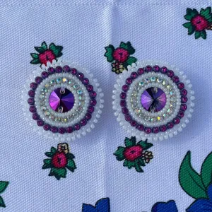 White & Purple Beaded Earrings