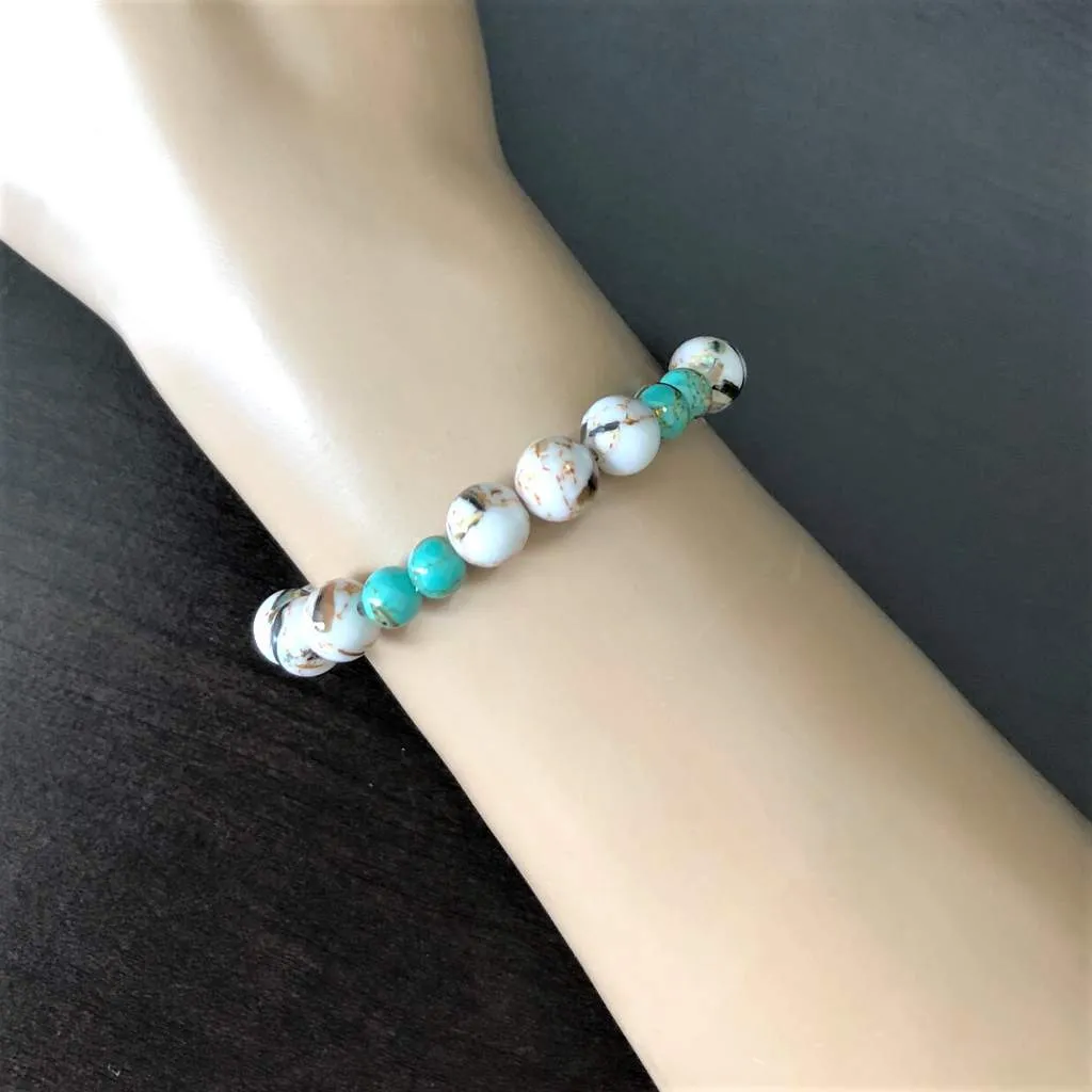 White and Sea Green Mosaic Shell Bracelet