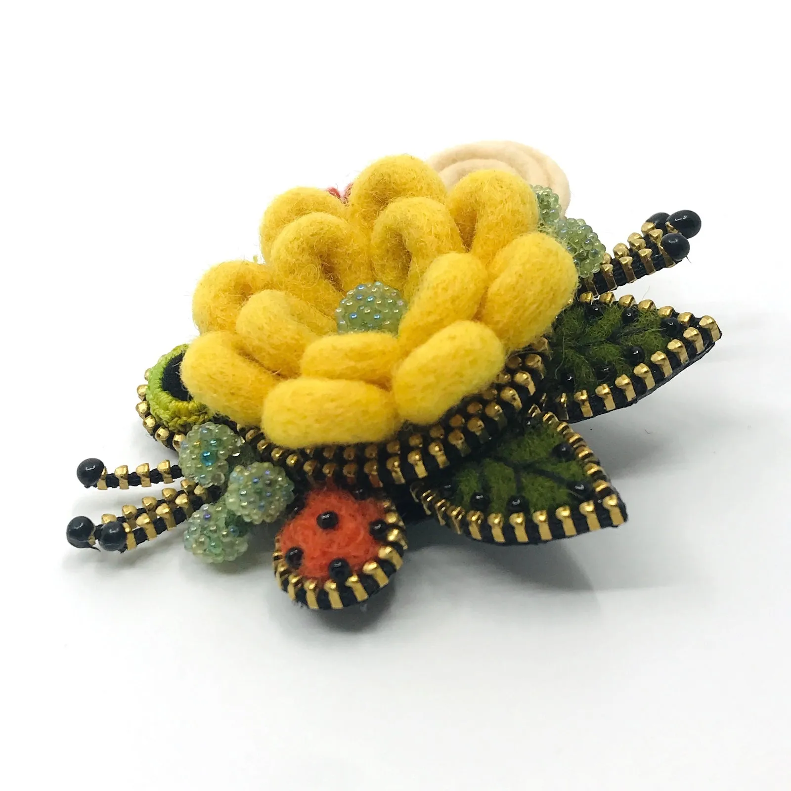 Yellow Flower Mixed Media Brooch by Odile Gova