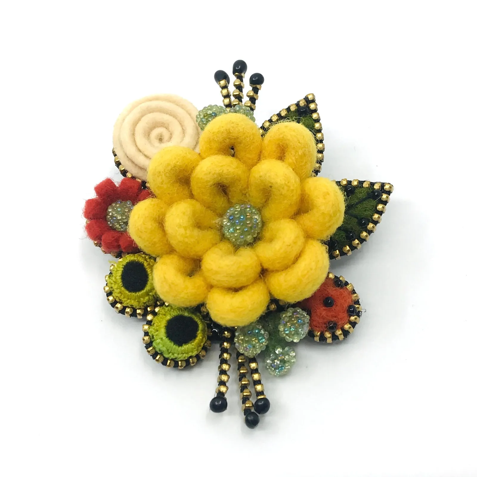 Yellow Flower Mixed Media Brooch by Odile Gova