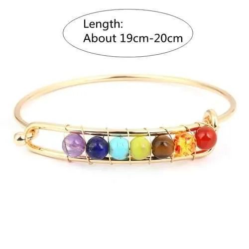 Yoga Balance 7 Chakra Colorful Beads Ball Crystal Bangle Gol